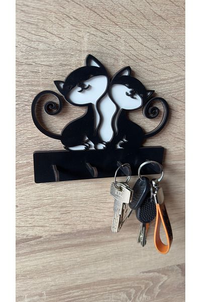 Ümra lazer Laser Cut MDF Wall Hanger - 15x13 Cm Cute Cats Wall 4 Hanging Keychain