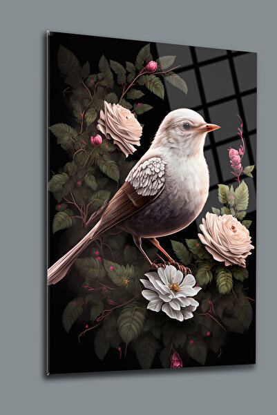 glassartdesign Pictură pe sticlă cu păsări și flori Pictură modernă Cadou pentru acasă Pictură pentru salon