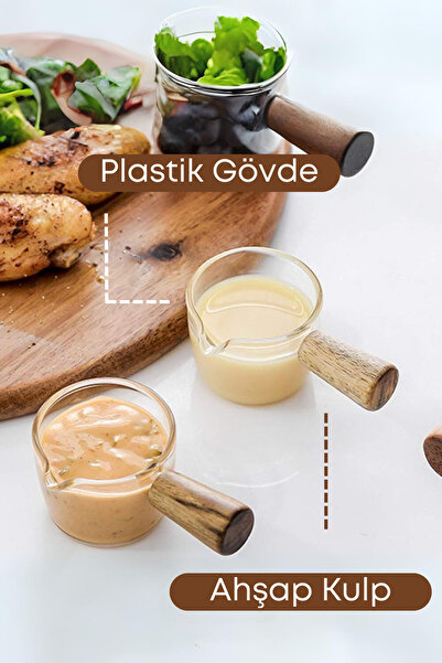 grimorlife 4'lü Ahşap Standlı Bambu Saplı Mika Sosluk Reçellik Çerezlik Ikramlık Sunumluk-cam Değildir