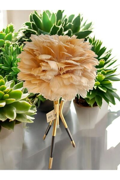 Genel Markalar Tüylü Dekoratif Tripotlu 3'lü Ayaklı Abajur Sarı