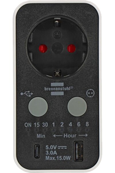 Brennenstuhl Countdown Serisi Led Ekranlı USB ve Type-C Grişli Zaman Ayarlı Priz