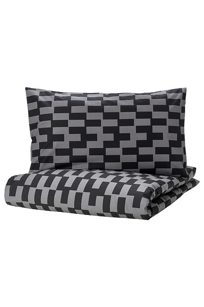 erorex Duvet cover and pillowcase, grey/black patterned, 150x200/50x80 cm