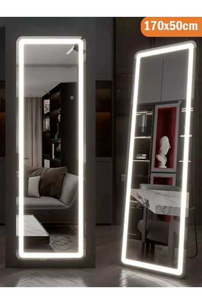 Taimi Extra Large Mirror With Elegant Design,170x50cm,with Front Lighting,black Metal Frame And Backstand
