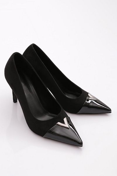 DGN 1097 Pantofi de damă cu toc înalt din piele intoarsa neagra