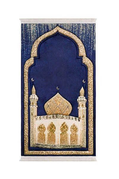 Bursa İpek Navy Blue Quilted Sponge Prayer Rug