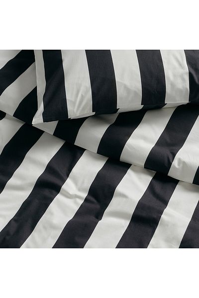 erorex غطاء لحاف وغطاء وسادة، أسود/أبيض/مخطط، 150×200/50×80 سم