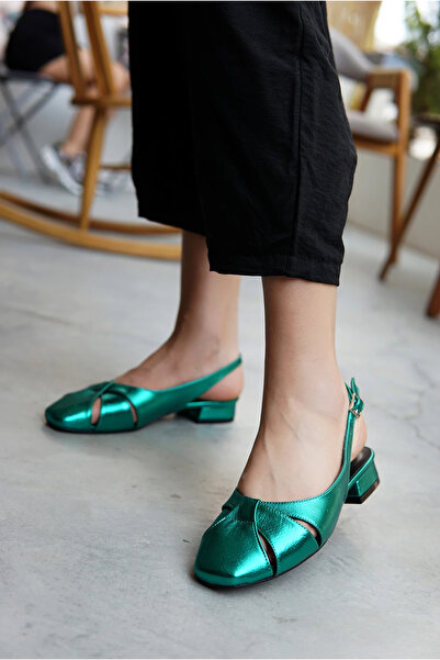 LamintaGlobal Goldie Yeşil Düz Casual Kadın Babet