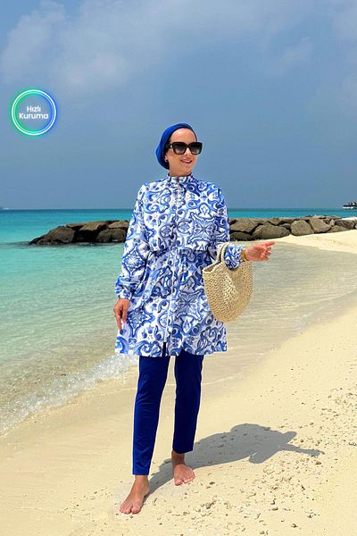 Ka Hijab Costum de baie Hijab din 2 piese acoperit complet Sea - Albastru