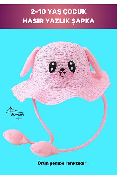 Fernanda New Season Straw Summer Children's Hat Playing Ears 2-10 Years Unique Design Moving