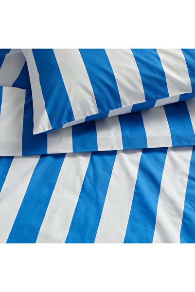 erorex Duvet cover and 2 pillowcases, blue/white/striped, 240x220/50x80 cm