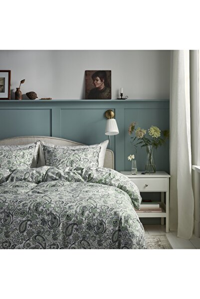 erorex Duvet cover and 2 pillowcases, green/white, 240x220/50x80 cm