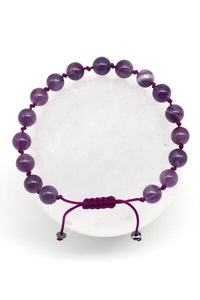Alibaba Doğaltaş Amethyst Natural Stone Macrame Knitted Bracelet Globe Cut