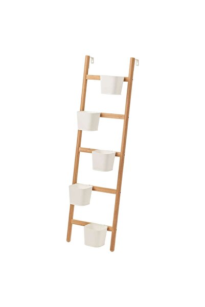 Generic Plant stand with 5 plant pots, bamboo/white, 125 cm