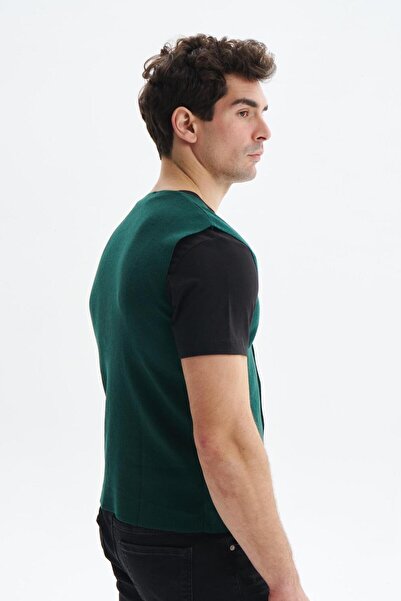 Arma Men's Green Slim Fit Knitwear Vest 100% Cotton Pima Cotton – Buttoned, V-Neck, Basic Style K9Kro0853