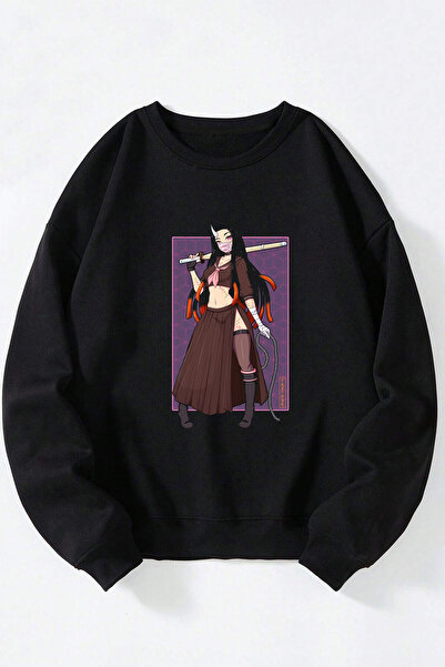 Anetos Demon Slayer Nezuko Unisex Negru Guler Rotund Bumbac Sweatshirt