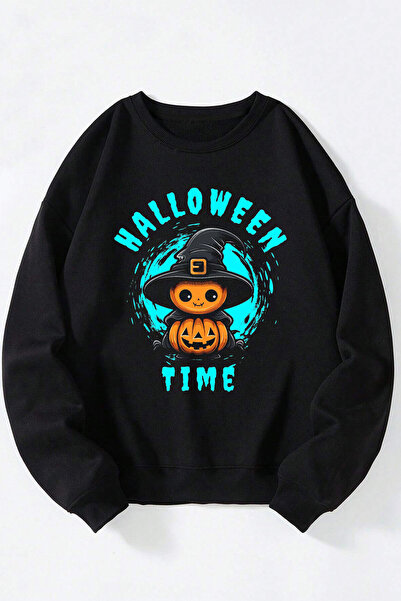 Anetos Φούτερ από βαμβακερό μαύρο μπλουζάκι με λαιμόκοψη Halloween Time Unisex