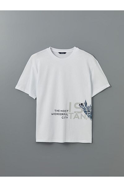 LC Waikiki Tricou pentru bărbați din bumbac pieptănat cu imprimeu cu decolteu rotund de sezon nou - S5J744Z8