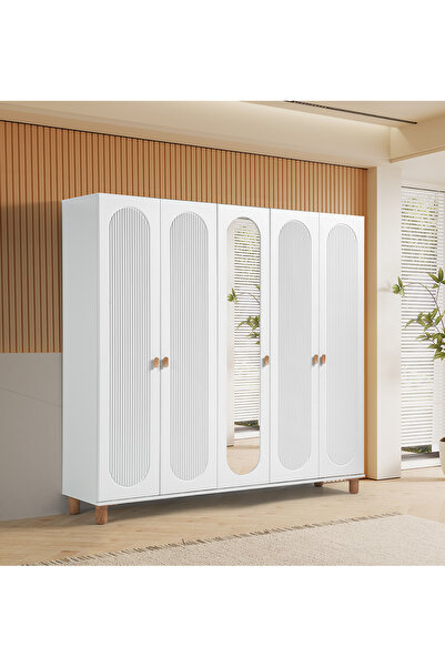 Pema Home Peri %100 Mdf Membran 5 Kapaklı Dolap Gardırop