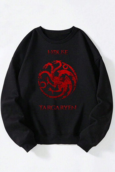 Anetos House TargaRyen Unisex Negru Guler Rotund Bumbac Sweatshirt