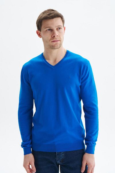 Arma Men's Blue Slim Fit Basic V-Neck Knitwear Sweater K9Kro0852