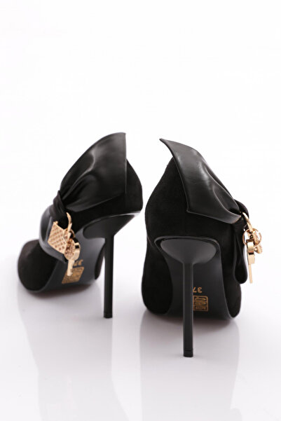 DGN Kadın Topuklu Ayakkabı Siyah Dana 56483557