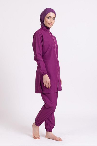Pemilo Women's 23203 Drawstring Parachute Full Hijab Swimsuit Plum