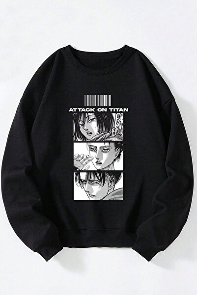 Anetos Attack On Titan Unisex Negru Guler Rotund Bumbac Sweatshirt