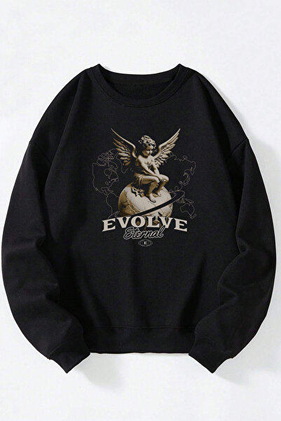 Anetos Evolve Unisex Negru Guler Rotund Bumbac Sweatshirt