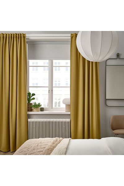 erorex Room darkening curtains, 1 pair, with heading tape/beige-yellow, 145x300 cm