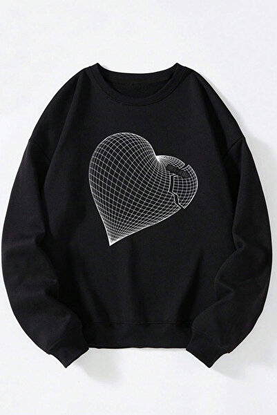 Anetos Φούτερ Heart Illusion Unisex Μαύρο με λαιμόκοψη από βαμβάκι