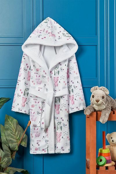 VEVİEN HOME Happy Animals Digital Printed Children's Bathrobe