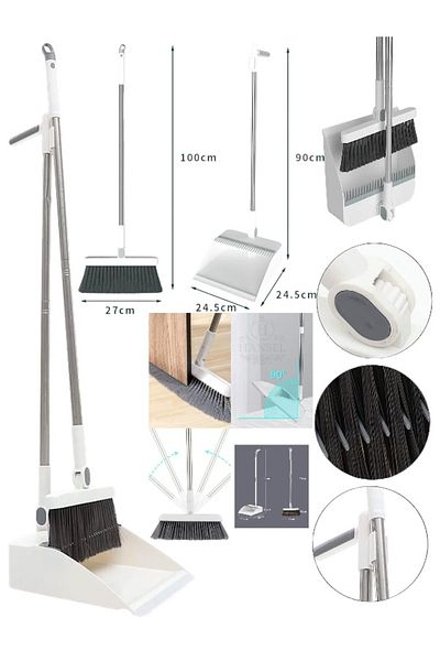 Hansel Broom And Dustpan Set With Dustpan Tines Self-Cleaning Ideal For Home Workplace