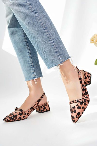 bulutmod Ba04566 Tan Women's Leopard Large Size 4 cm Heeled Shoes
