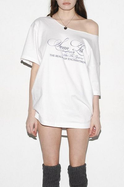 Köstebek Tricou casual cu umăr decoltat White Swan Lake