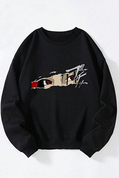 Anetos Hanorac unisex negru Naruto Itachi Sharingan Face cu guler rotund din ...