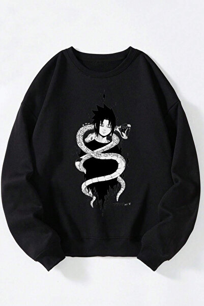 Anetos Sasuke Orochimaru Snake Unisex Negru Guler Rotund Bumbac Sweatshirt