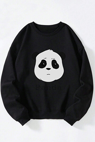 Anetos Panda Face Cute Unisex Чорна бавовняна кофта з коміром-стійкою