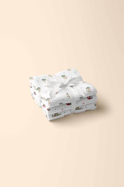 cekic kids Set of 3 - 2 Layer Patterned Muslin Baby Blanket - 100% Cotton - 80X90 cm
