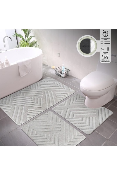 Plato Halı Opqo 3'lü Set Premium Banyo Takımı 50x60 (Klozet) - 60x100 - 50x60 Set