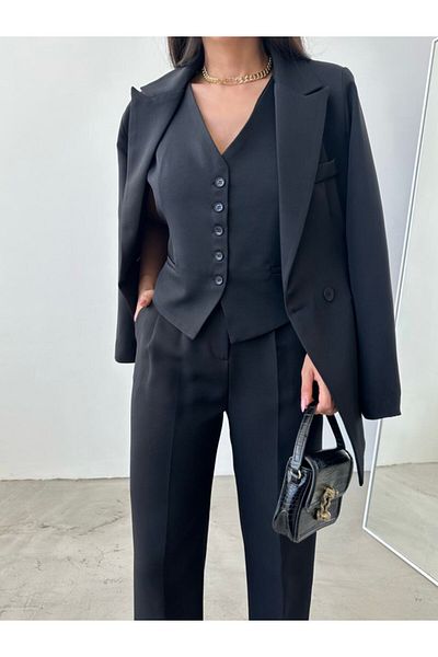 Bella Breeze Women Blazer Jacket Vest Palazzo Pants 3 Piece Suit