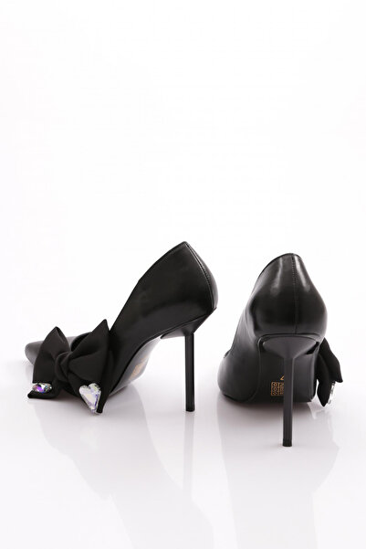 DGN Kadın Yanı Kurdelalı Topuklu Ayakkabı Siyah 56563557