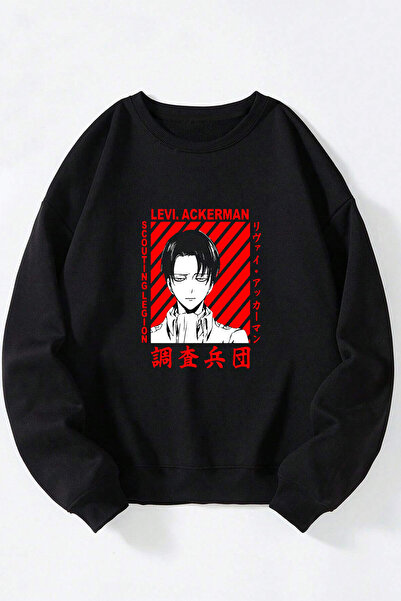 Anetos Poster roșu Levi Ackerman, unisex, negru, guler rotund bumbac, tricou