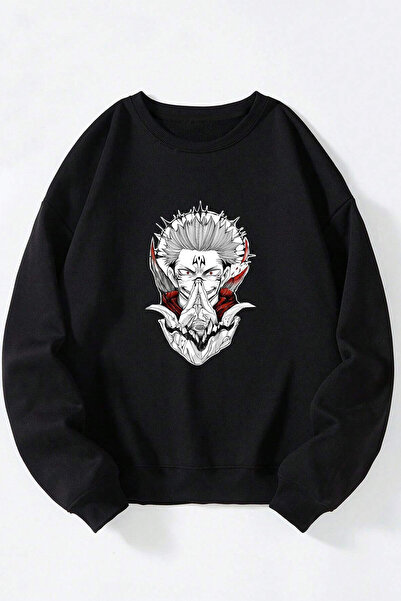 Anetos Φούτερ Jujutsu Kaisen Itadori Devil Unisex Μαύρο με λαιμόκοψη από βαμβάκι