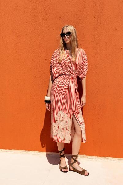 KAMEYA Flower Pattern Striped Dress 25S40743