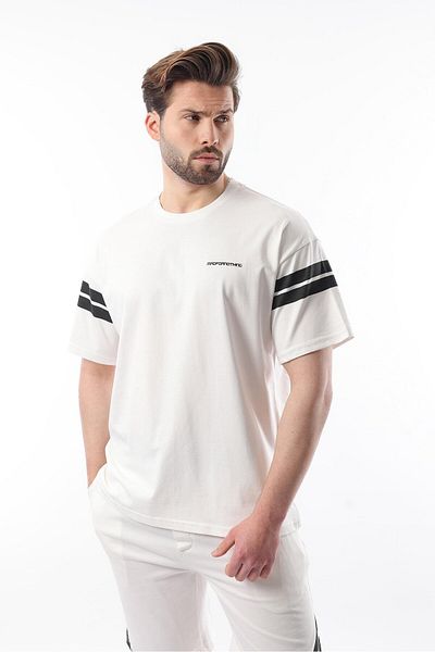 Madmext Set de tricou pentru bărbați cu dungi ecru E7301