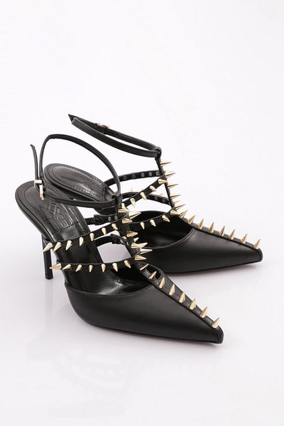 DGN Women's Metal Spiky Heeled Evening Dress Shoes Black 564521085