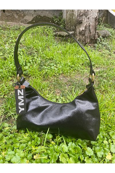 YMZBAG Geantă de umăr din piele lacuită neagră pentru femei
