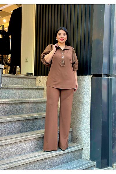 mardi exclusive Set pantaloni și bluză maro Plus Size - Femei