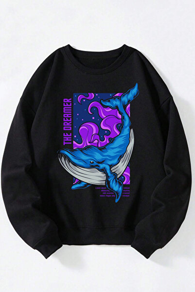 Anetos The Dreamer Unisex Negru Guler Rotund Bumbac Sweatshirt