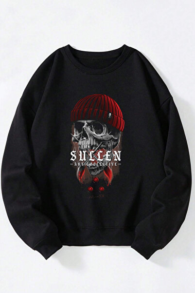 Anetos Sullen Art Collective Unisex Sweatshirt Negru Guler Rotund Din Bumbac